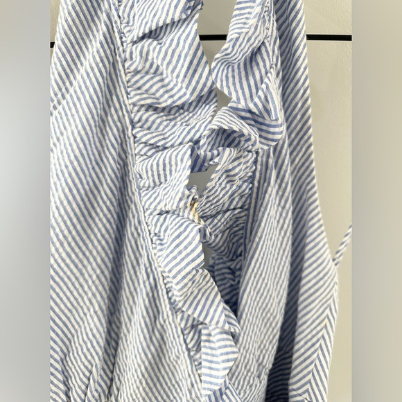 Southern Frock Ruffle Wrap Dress Blue Seersucker Size 0 - Picture 4 of 6